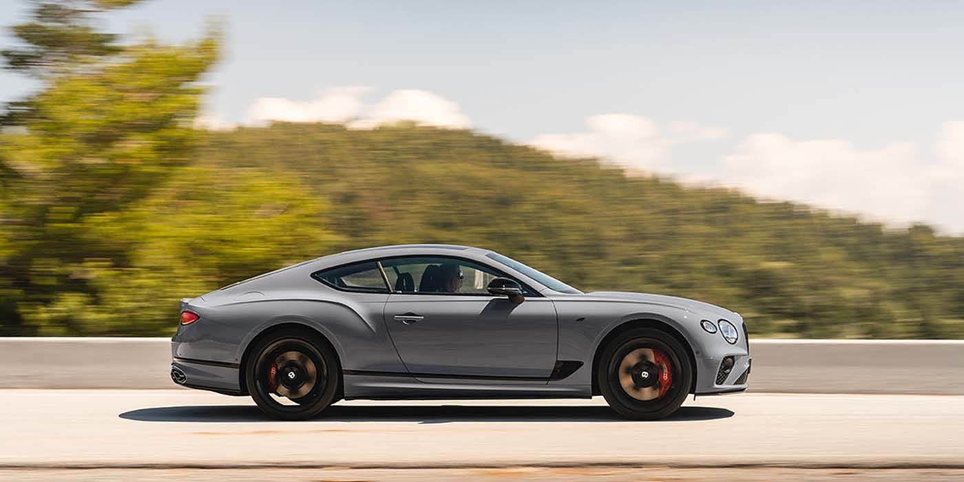 Bentley Brisbane Bentley Continental GT S coupe in Cambrian Grey paint profile dynamic driving