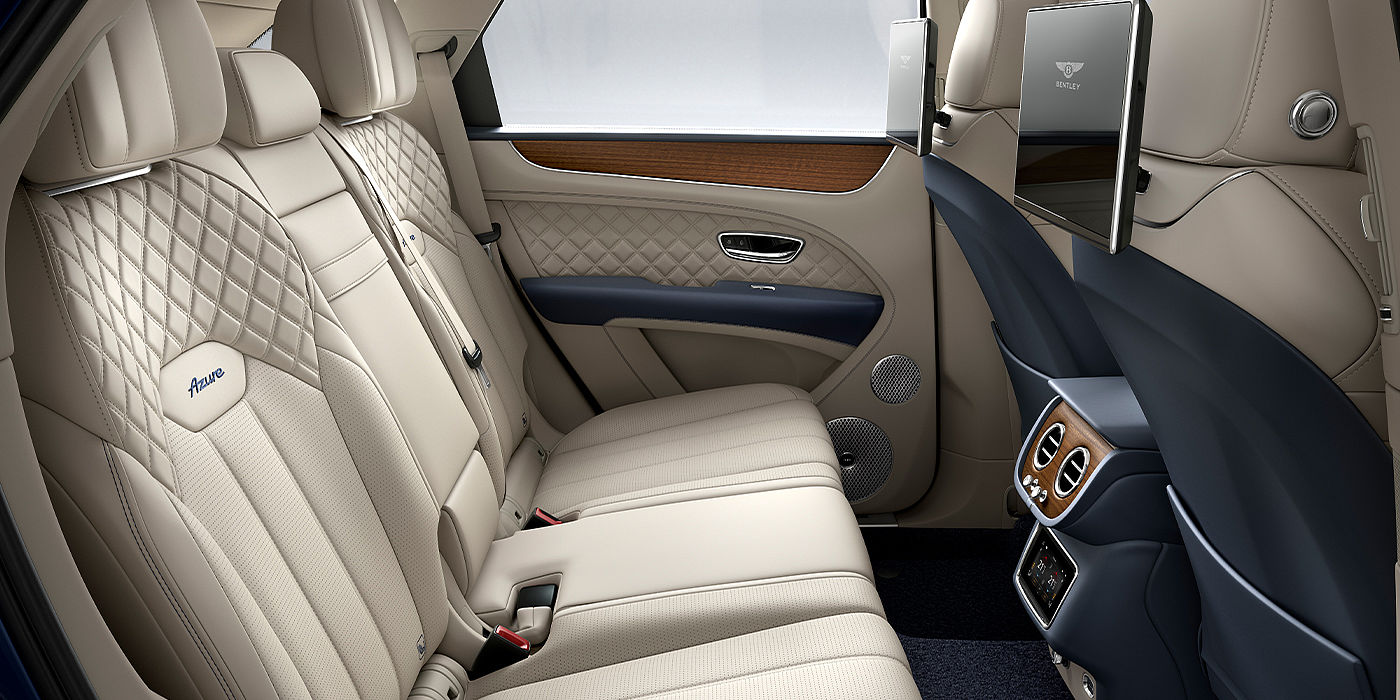 Bentley Brisbane Bentley Bentayga Azure SUV rear interior in Imperial Blue and Linen hide