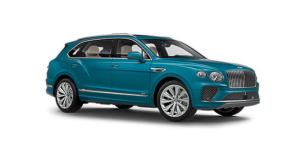Bentley Brisbane Bentley Bentayga EWB Azure front side angled view in Topaz blue coloured exterior. 