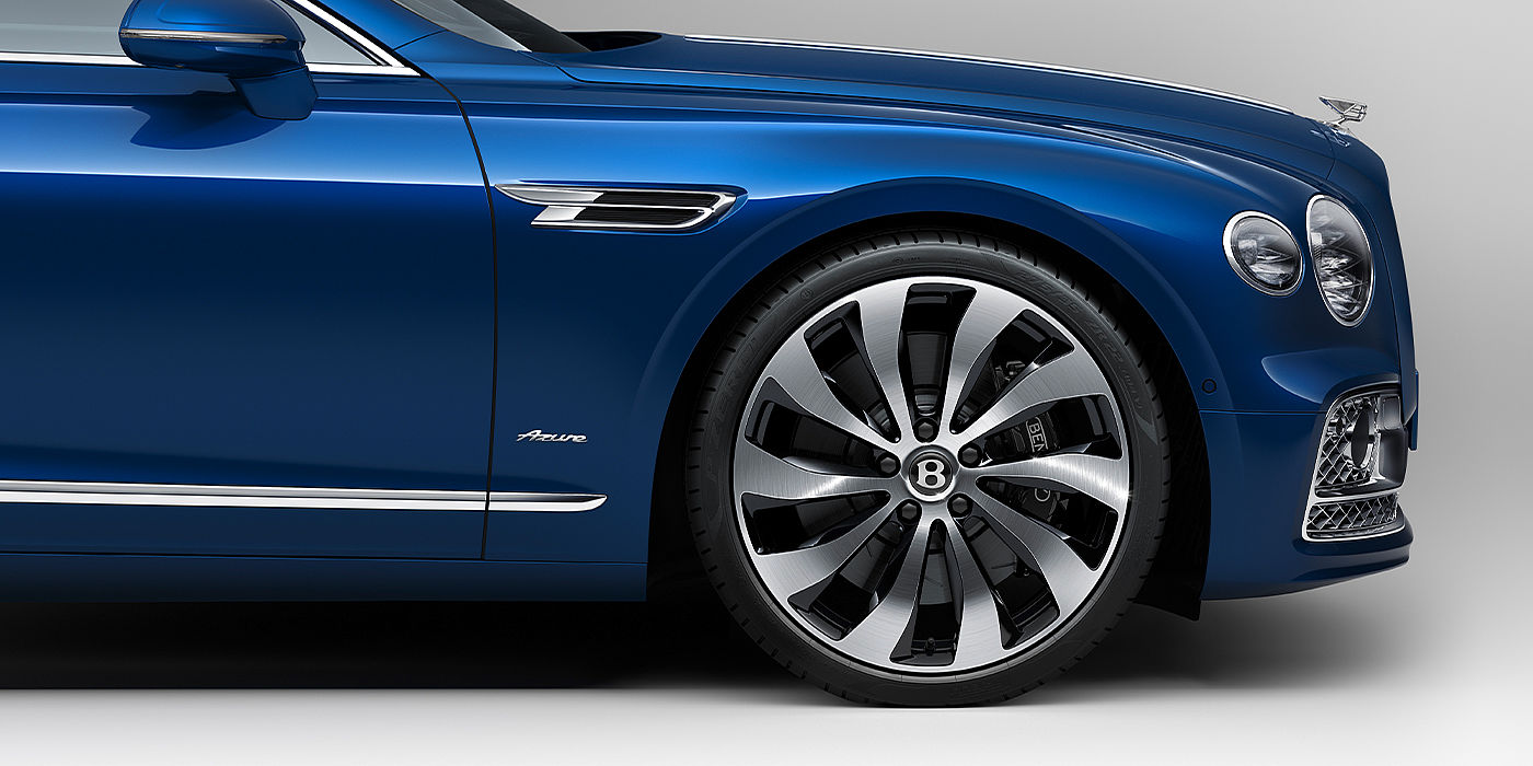 Bentley Brisbane Bentley Flying Spur Azure sedan side close up in Sequin Blue paint with Azure badge