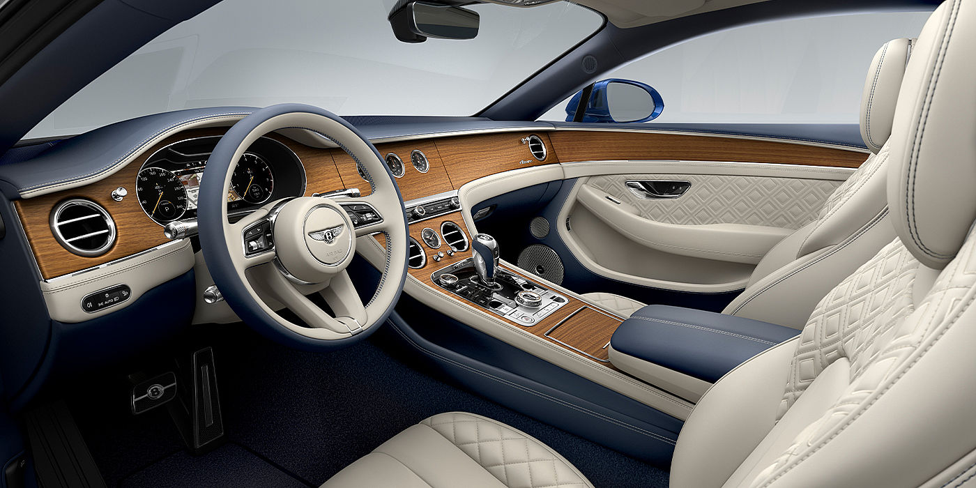 Bentley Brisbane Bentley Continental GT Azure coupe front interior in Imperial Blue and linen hide