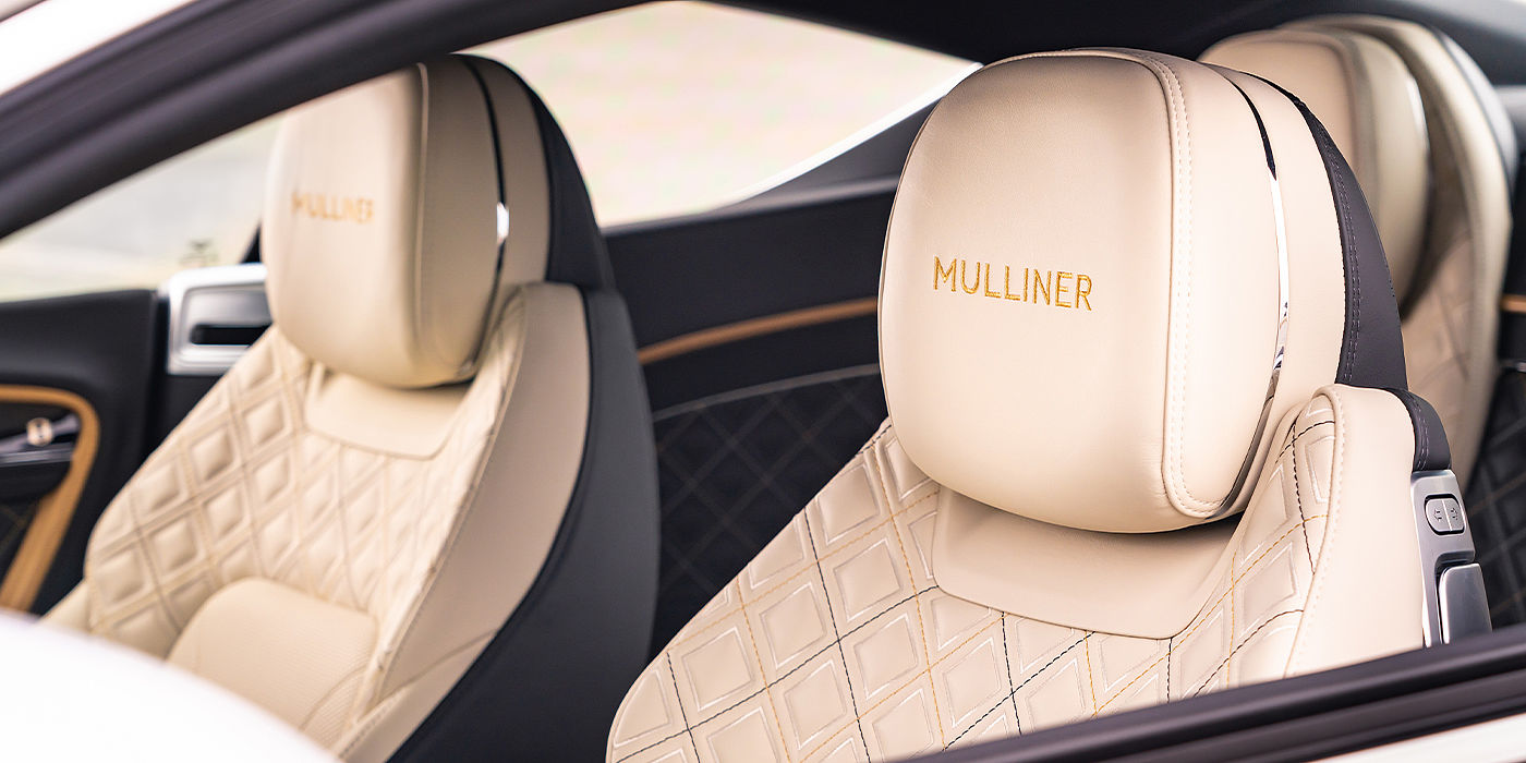 Bentley Brisbane Bentley Continental GT Mulliner coupe seat detail in Beluga black and Linen hide