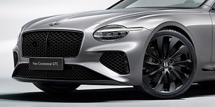 Bentley Brisbane New Bentley Continental GTC bonnet in Silverlake paint and Black Specification, featuring black 22 inch ten spoke wheels and black matrix grille and exterior finishes